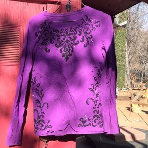 Purple Long Sleeve Top with Black Pattern